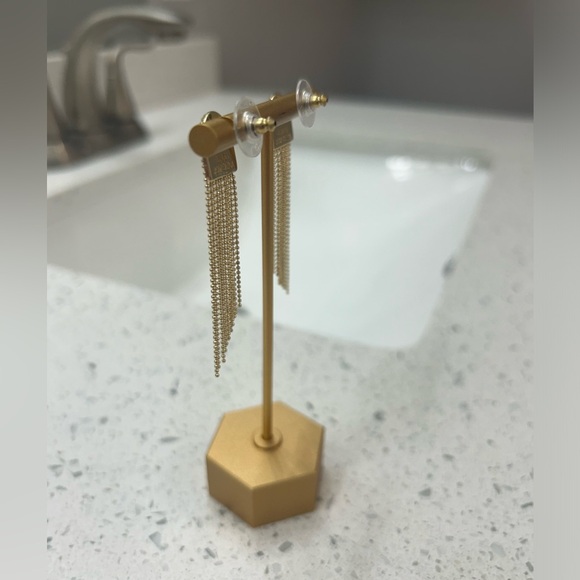 Gold Sunburst fringe earrings post dangle sun ray glam arch waterfall set✨ - Picture 3 of 5